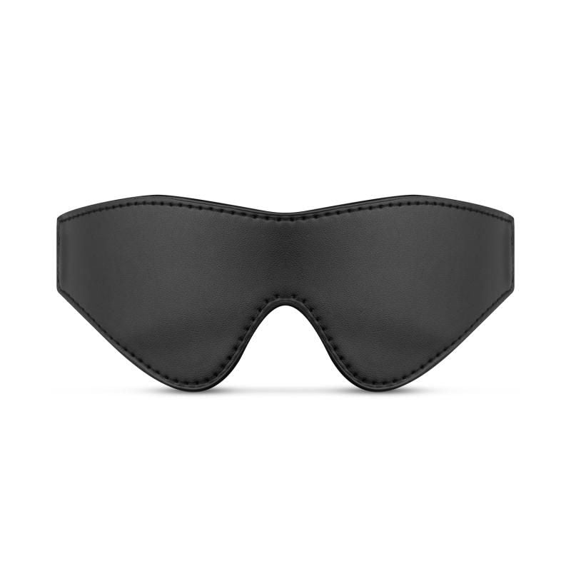 Kinky Bondage Set 5 Pc Black blindfold made of durable faux leather for BDSM experiences and intimate fantasies.