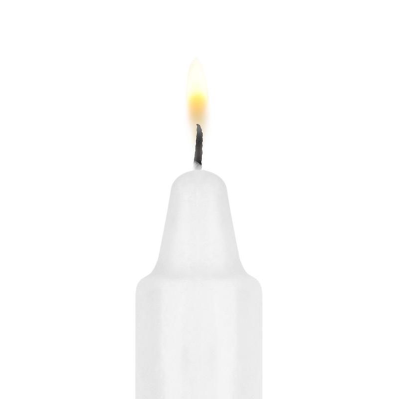 A lit white candle, perfect for enhancing the ambiance of a Kinky Bondage Set 5 Pc Black experience.