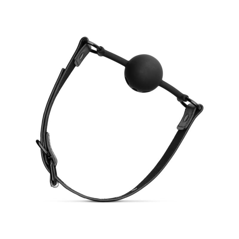 Breathable Silicone Ball Gag Black with adjustable faux leather strap for beginners in BDSM play