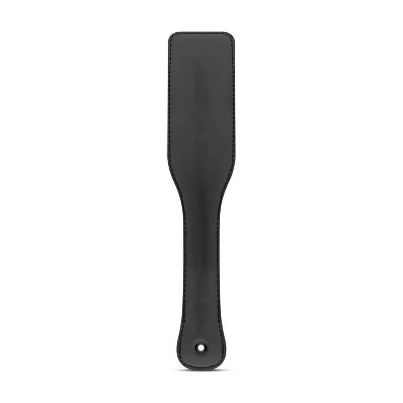 Faux leather BDSM paddle in black, designed for exciting BDSM games with a comfortable grip.