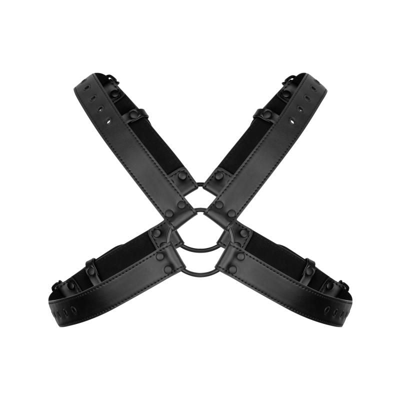 Adjustable BDSM bondage harness made of durable faux leather, designed for ultimate comfort and fit.