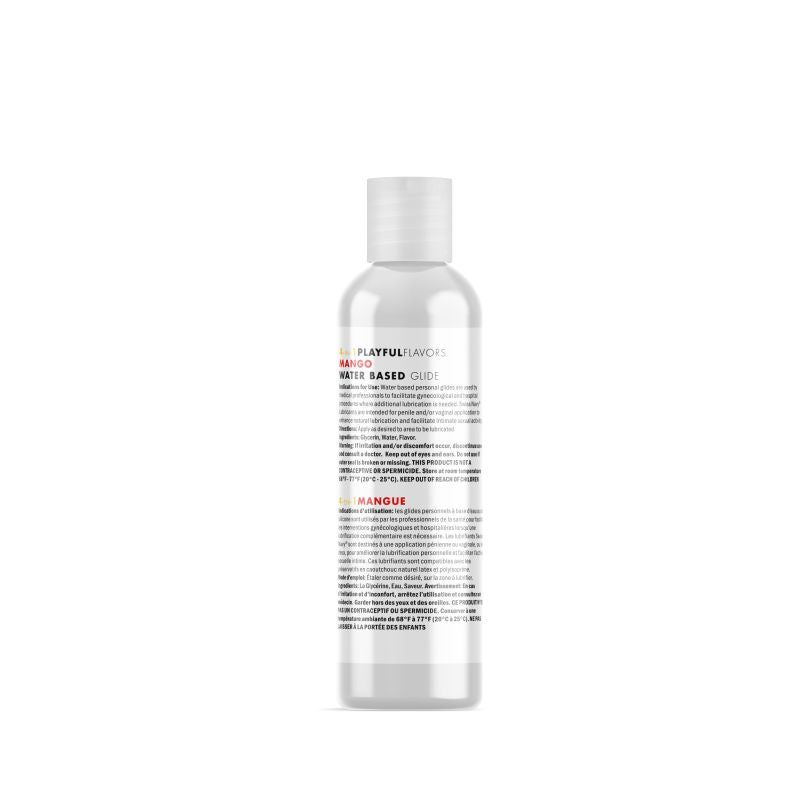 Playful Flavours 4 In 1 Mango 1oz/29.5ml water-based lube bottle for intimate essentials.