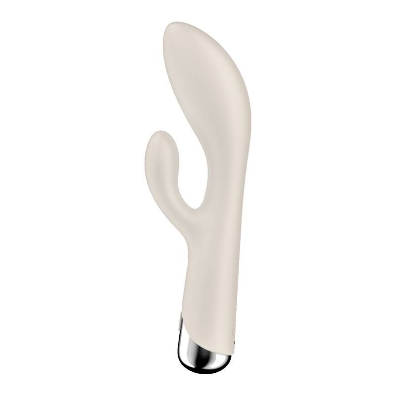 Satisfyer Spinning Rabbit 1 Beige, a stylish rabbit vibrator for clitoral and G-spot stimulation, featured in a sleek design.