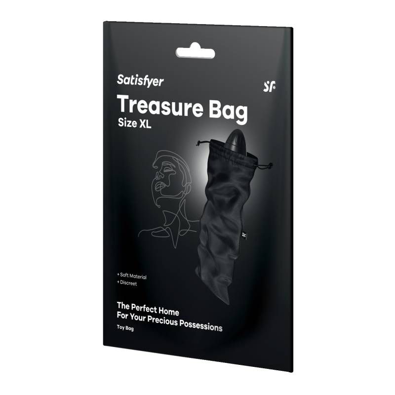 Treasure Bag Black Extra Large packaging showcasing a soft material storage solution for intimate essentials.