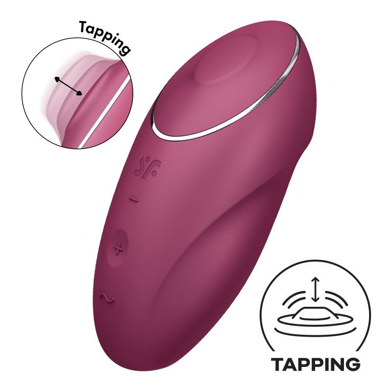 Satisfyer Tap and Climax 1 Red, a premium clitoral lay-on vibrator with 11 vibration modes for intense pleasure.