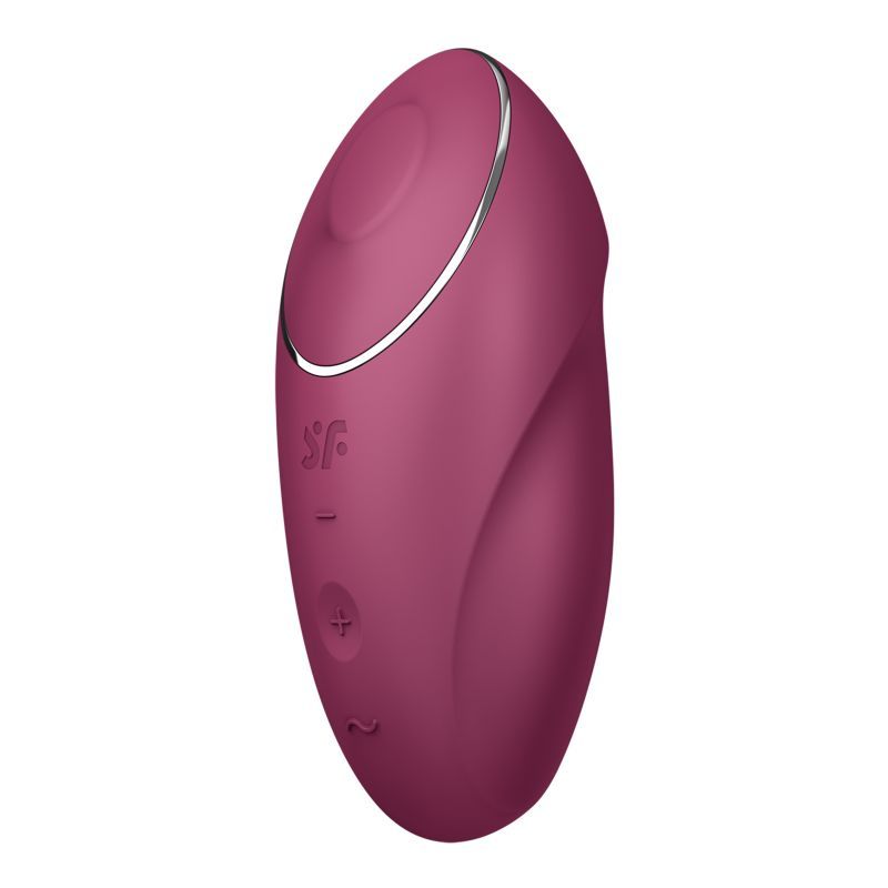 Satisfyer Tap and Climax 1 Red lay-on vibrator with elegant design and control buttons.