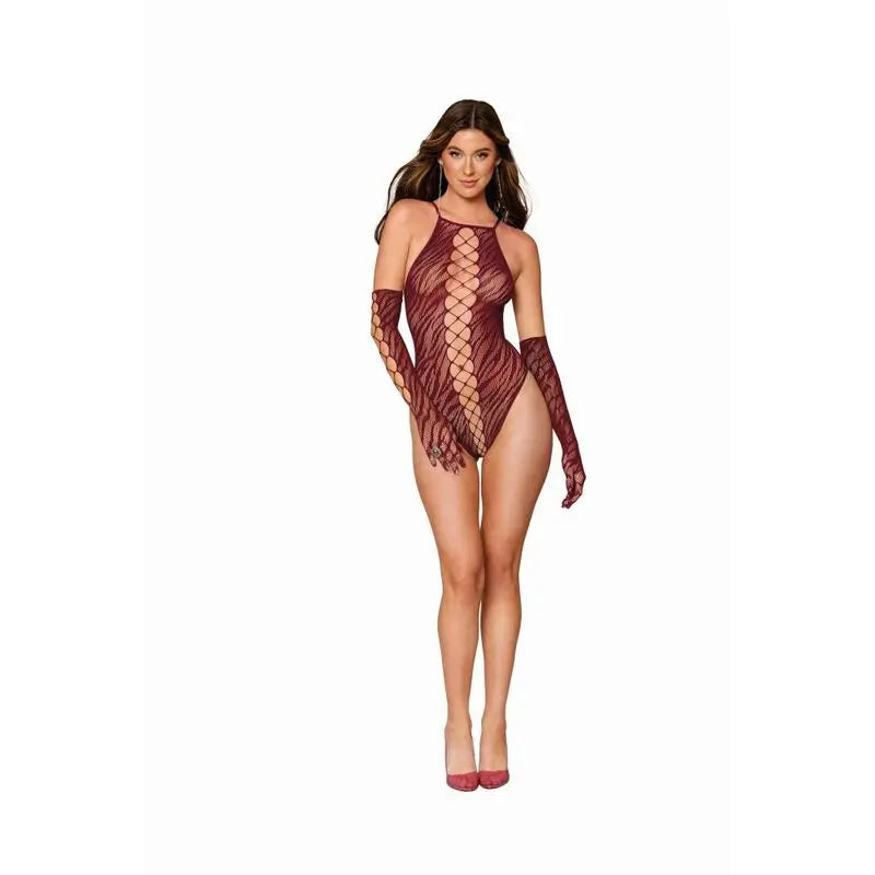Dreamgirl Teddy w Gloves Burgundy Dreamgirl Discreet Intimate Essentials.
