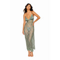 Dreamgirl Long Chemise w G-String Sage displaying delicate eyelash lace and satin design, perfect for stylish lingerie.