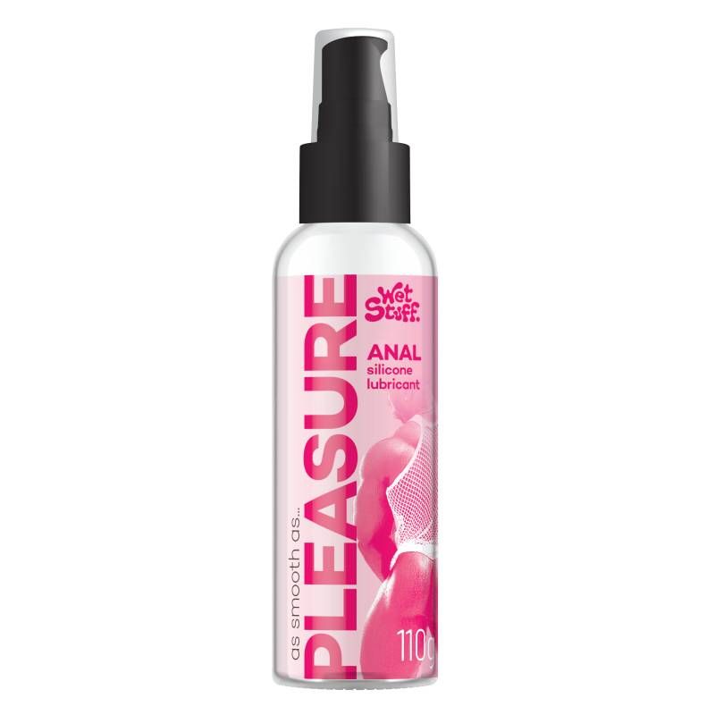 Wet Stuff Pleasure Anal Silicone Lubricant Pump Top 110g, a long-lasting and smooth silicone lubricant for personal use.