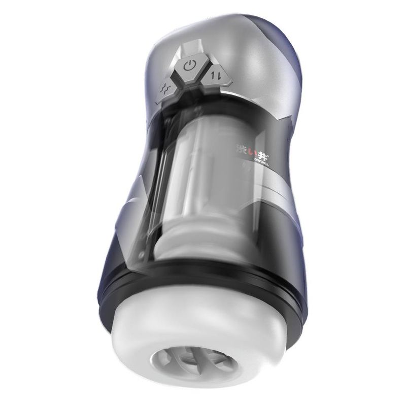 DVA Automatic USB Thrusting and Vibrating Masturbator featuring a transparent sleeve and ergonomic design.