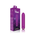 Bombshell 5 Speed USB rechargeable bullet vibrator in purple packaging with control button from Viben.