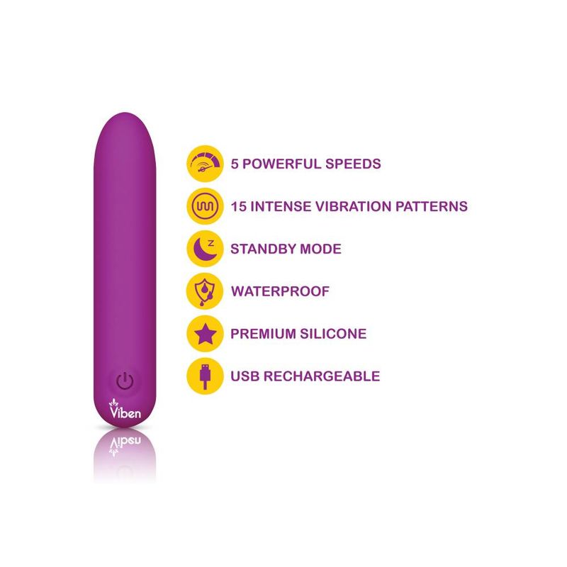 USB rechargeable bullet vibrator featuring 5 powerful speeds and 15 intense vibration patterns for ultimate pleasure.