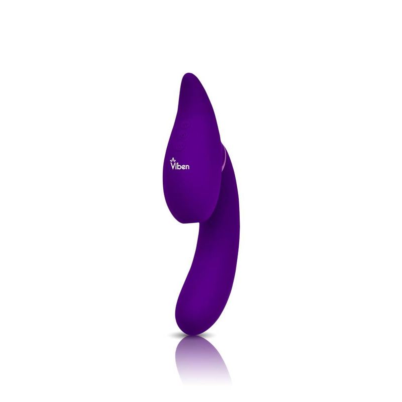Symphony 21 Mode Swivel Suction Head Triple Motor Vibrator with suction in purple silicone design.