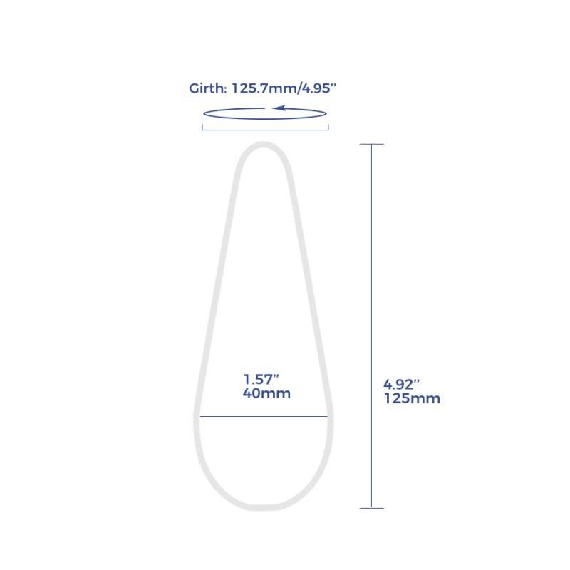Dimensions of VibeSwirl Drip Shape Rechargeable Clitoral Vibrator with girth and length specifications.