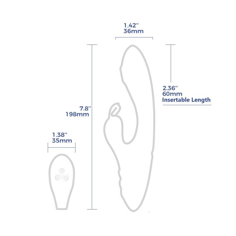 Dimensions of G-Rabbit Rotating G-Spot and Clitoral Vibrator, with detailed measurements for optimal use.