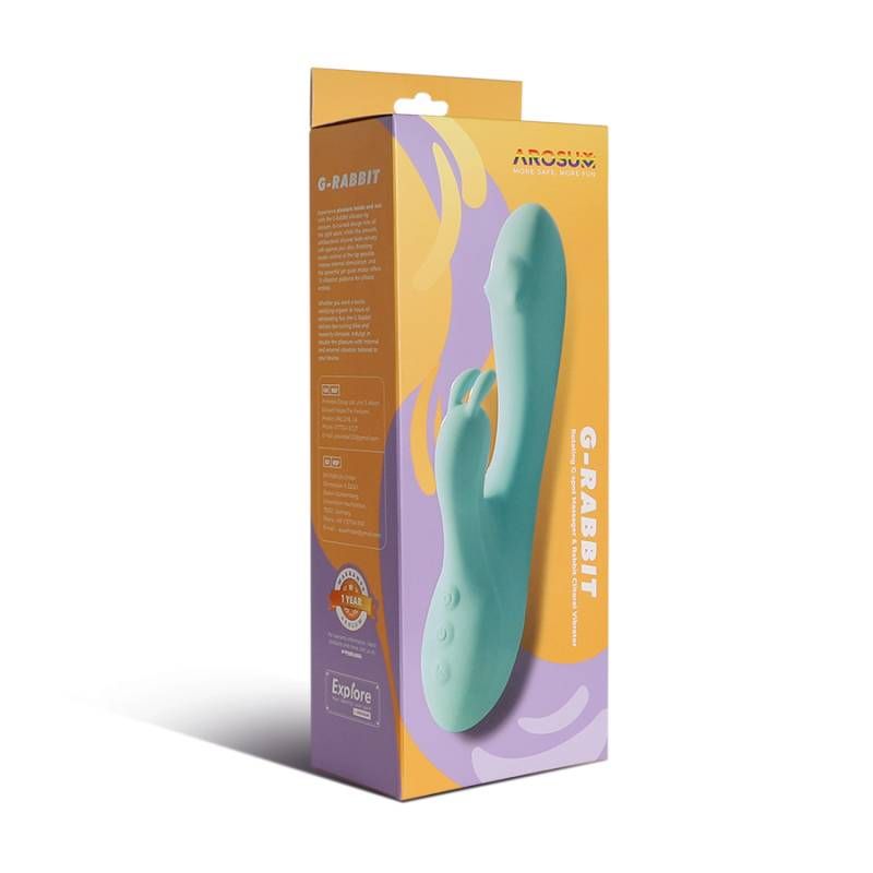 G-Rabbit Rotating G-Spot and clitoral vibrator in packaging, designed for dual stimulation and pleasure.
