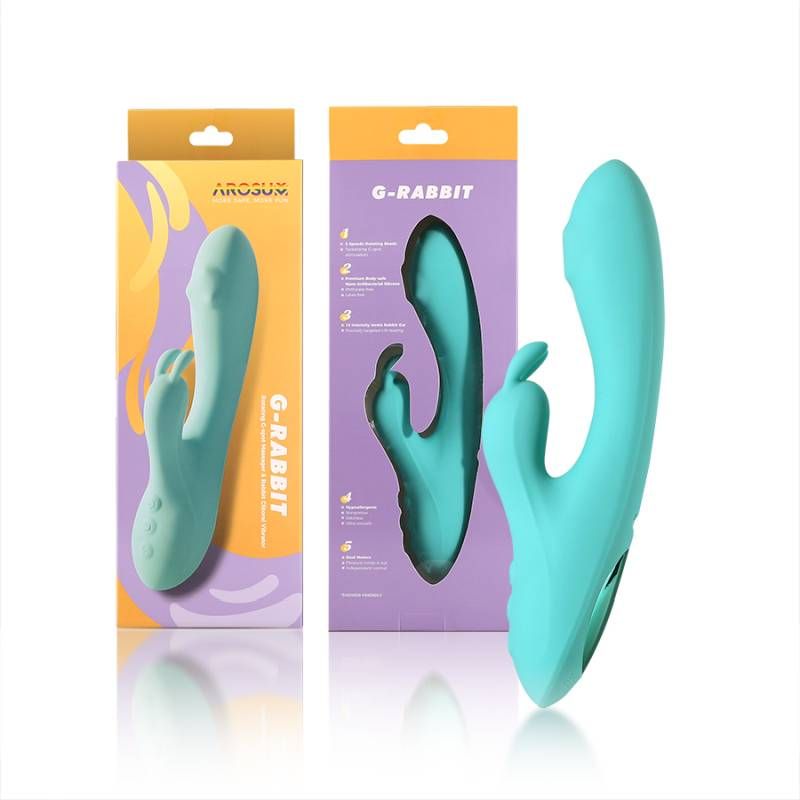 G-Rabbit Rotating G-Spot and Clitoral Vibrator in packaging, designed for internal and external pleasure.