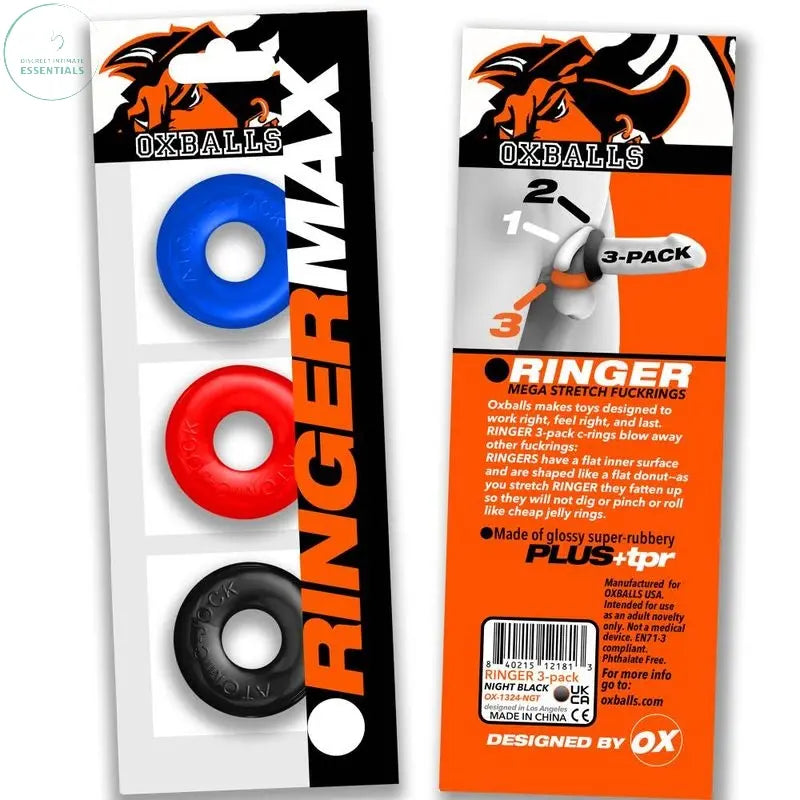Affordable quality Ringer Max 3 Pc Multi Colour Cockring Set  from OxBalls by Discreet Intimate Essentials with Discreet Delivery 