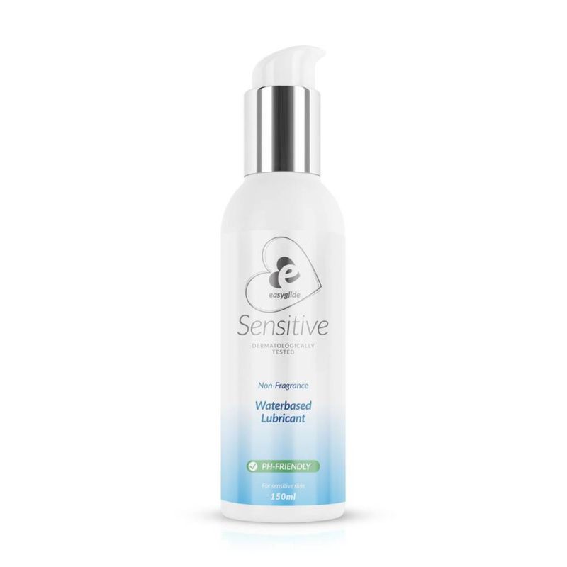 EasyGlide Sensitive Water Based Lubricant 150ml bottle showcasing its non-fragrance, pH-friendly formula.