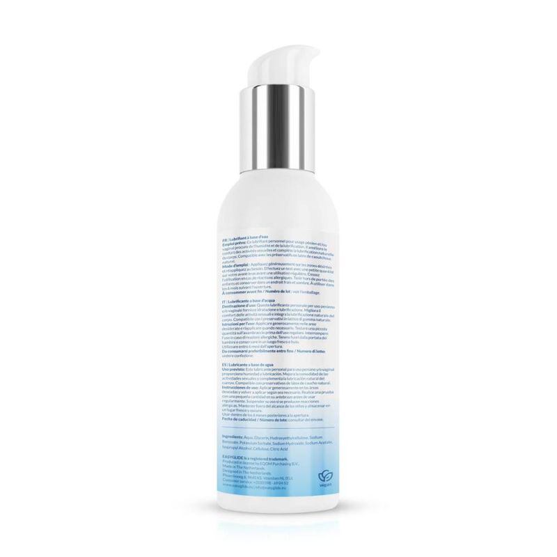 EasyGlide Sensitive Water Based Lubricant 150ml bottle back view with usage instructions and ingredients.