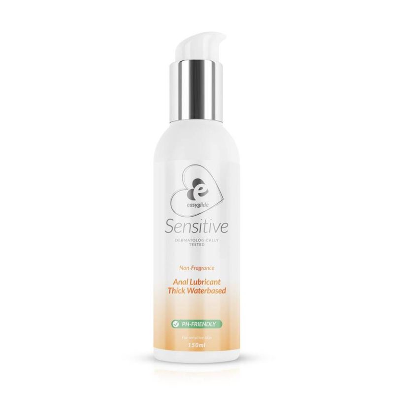 EasyGlide Sensitive Water Based Anal Lubricant 150ml bottle with thick water-based formula, pH-friendly and non-fragrance.