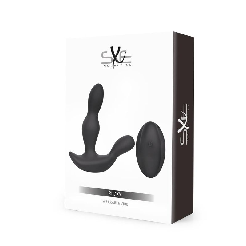 SXE Ricky Wearable Vibrator with Remote in packaging, designed for dual stimulation and comfort.