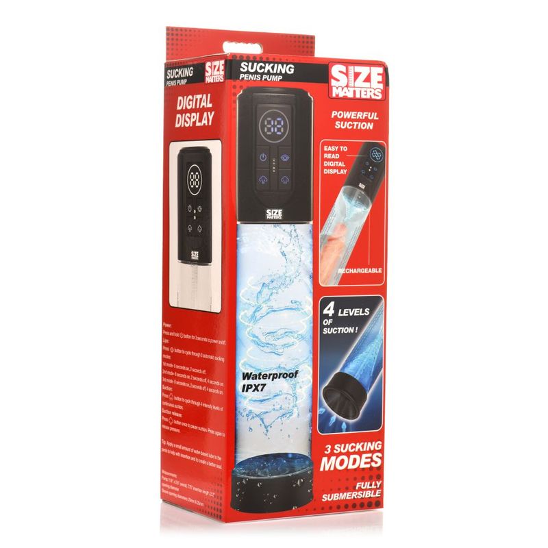 Automatic LCD USB penis pump with powerful suction, digital display, and waterproof design.