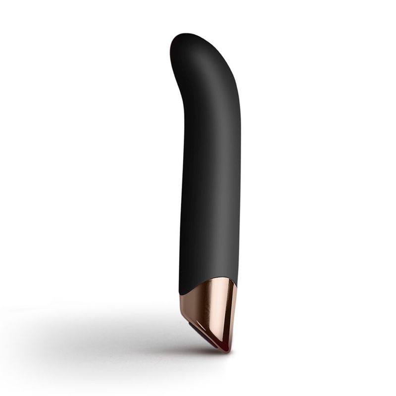 Elegant Chaiamo G black G spot vibrator showcasing a sleek design with a glossy rose gold tip for optimal pleasure.