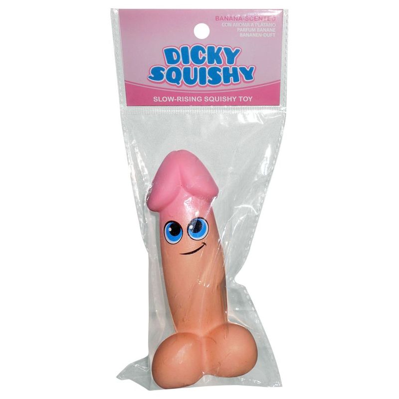 Dicky Squishy banana-scented stress reliever in a polybag, slow rising 14cm squishy toy for stress relief or gifts.