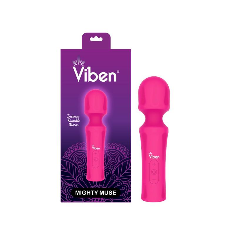 Viben Mighty Muse Massager in hot pink with ergonomic handle, a powerful wand massager for ultimate relaxation.