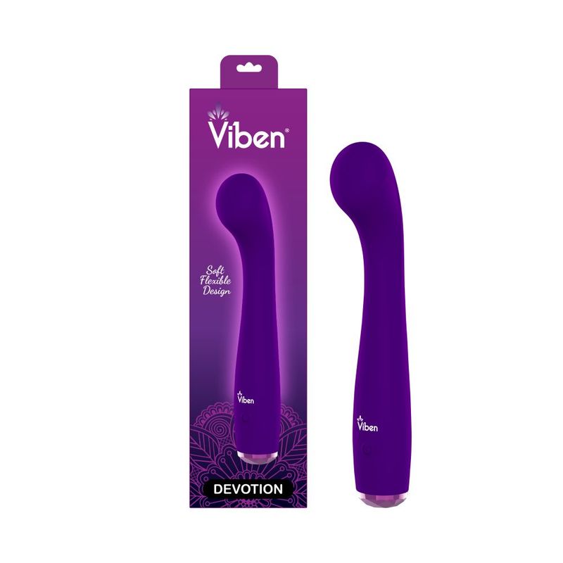 Viben Devotion g-spot vibrator in sleek purple design with flexibly curved shape for targeted stimulation.