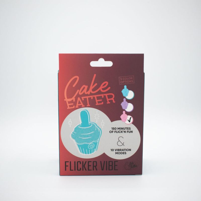 Cake Eater Clit Flicker Stimulator packaging showcasing cupcake design and features for ultimate pleasure.
