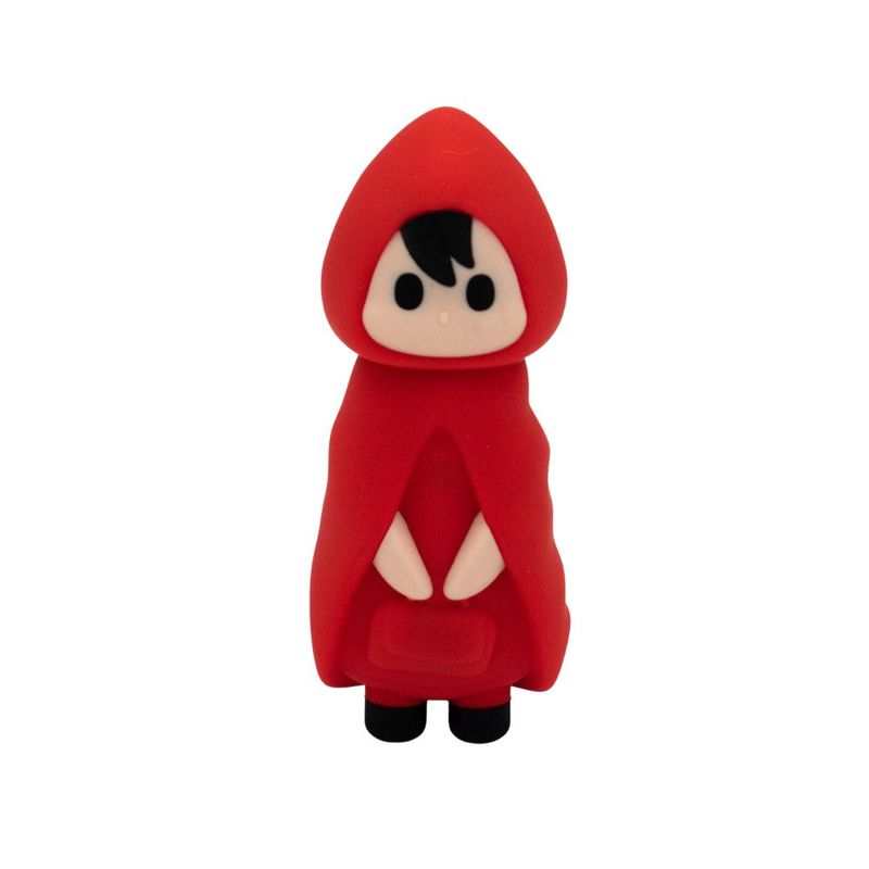 Cute red character in a hooded cloak, standing with a playful expression, perfect for adding charm to any collection.