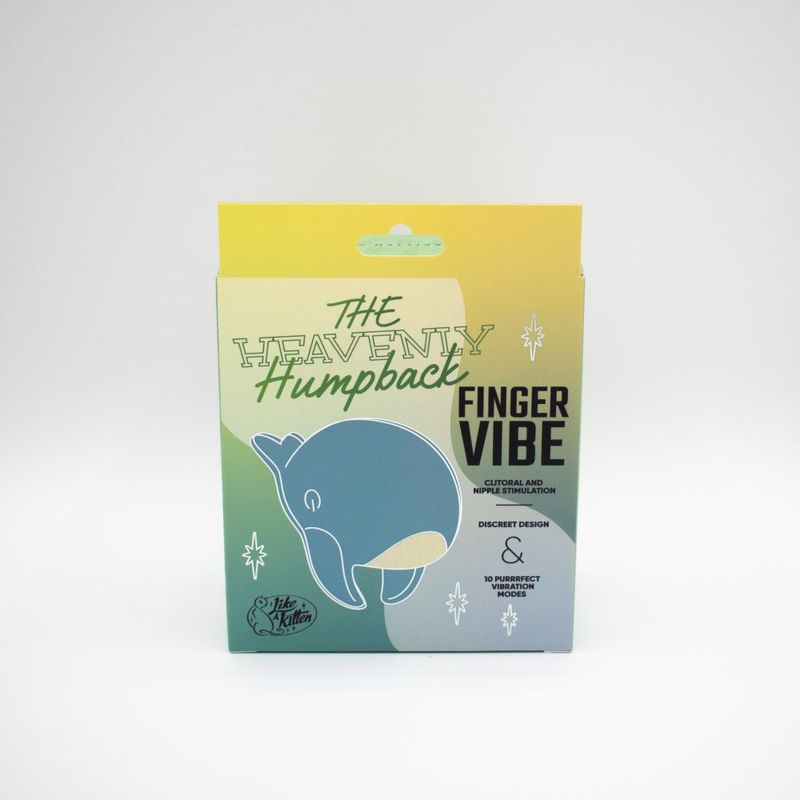 The Heavenly Humpback packaging featuring the finger bullet vibrator for discreet clitoral and nipple stimulation.
