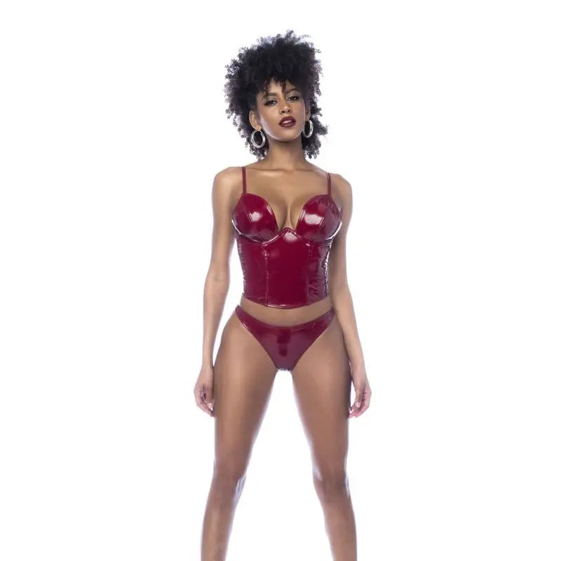Wet Look Vinyl 2 Pc Set Gloss Wine Mapale Discreet Intimate Essentials.