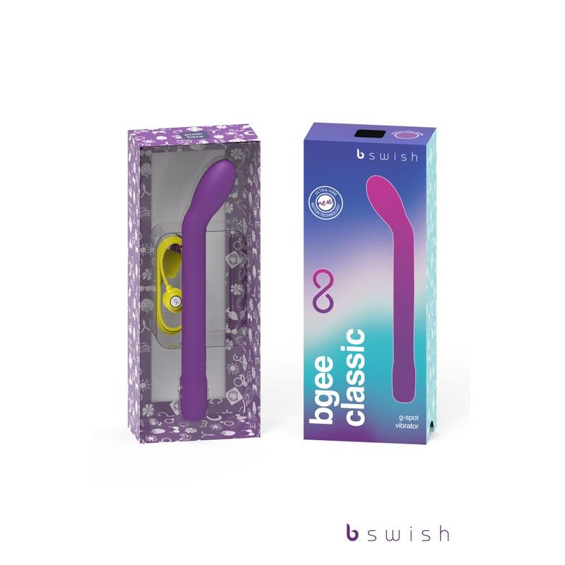 Bgee Infinite Classic Purple, a waterproof rechargeable silicone massager in attractive packaging.