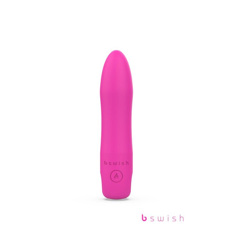 Heated bullet vibrator in vibrant pink color, featuring a sleek design and a user-friendly control button.