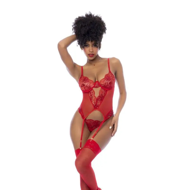 Red 2 Pc Set w/ Matching Thong Mapale Discreet Intimate Essentials.