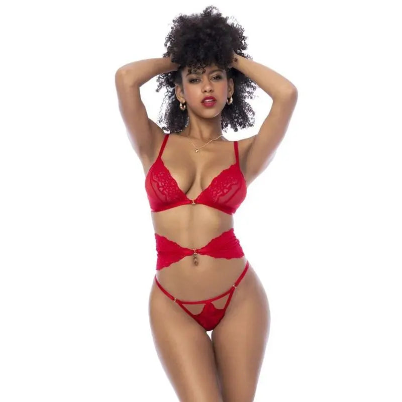 Red 3 Pc Set w/ Bra, Panties and Flexible Corset Mapale Discreet Intimate Essentials.