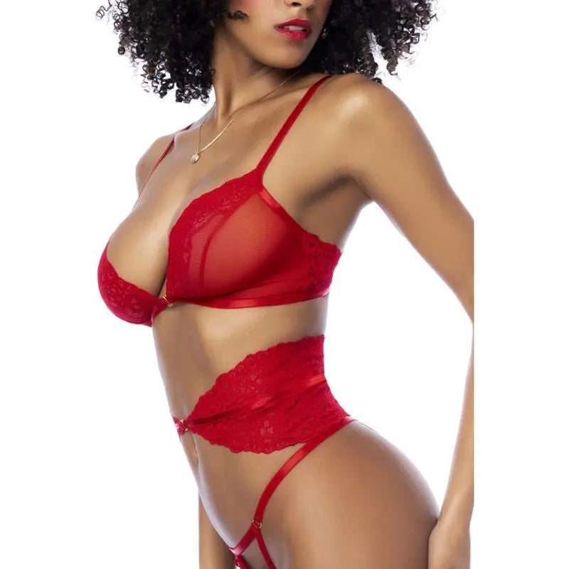 Red 3 Pc Set w/ Bra, Panties and Flexible Corset Mapale Discreet Intimate Essentials.