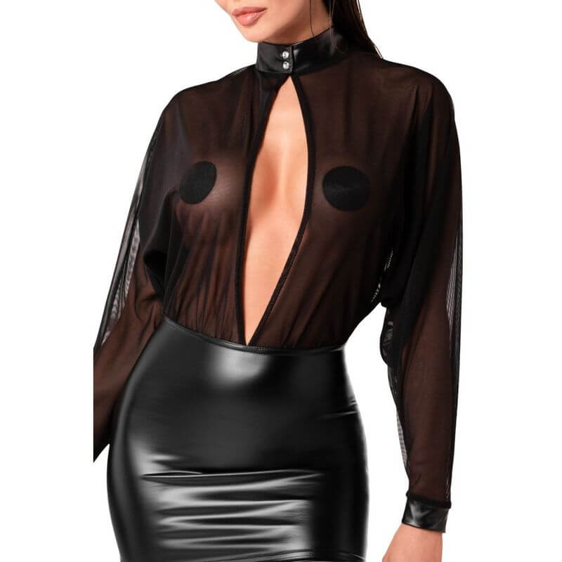Opium Mini Dress featuring sheer mesh and wetlook fabric design, perfect for intimate essentials for her.