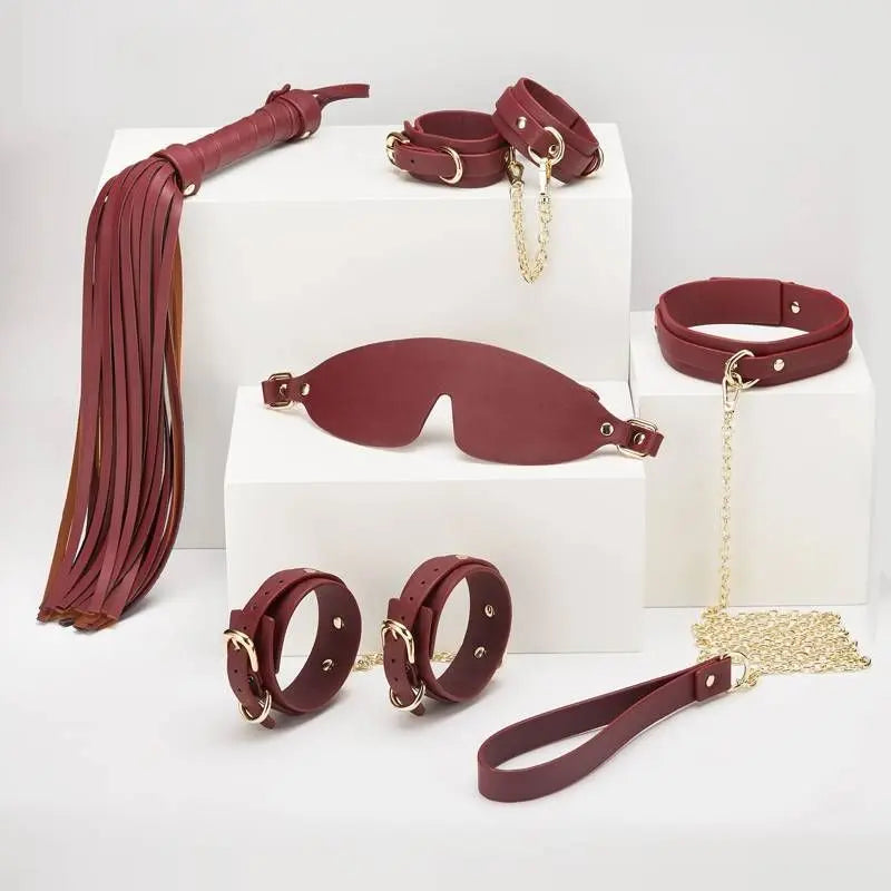 8 Pc Deluxe Bondage Play Kit Burgundy Gold Daytona Discreet Intimate Essentials.