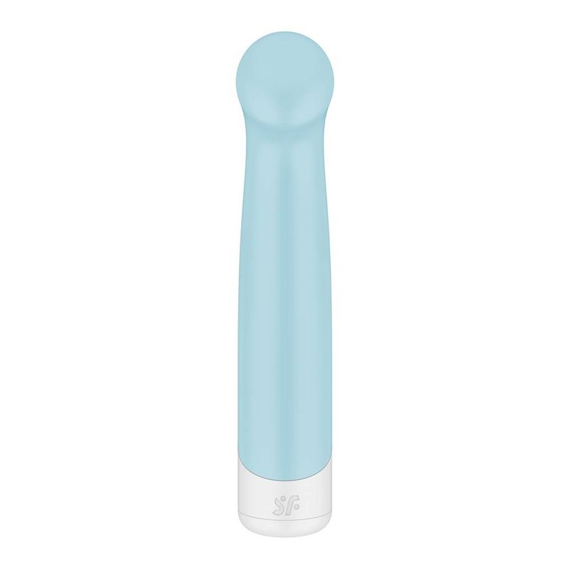 Satisfyer Playful Four interchangeable vibrators for clitoral and G-spot stimulation in light blue.