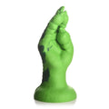 Raptor claw dildo in vibrant green color, designed for intense sensations with textured scales and flanged base.