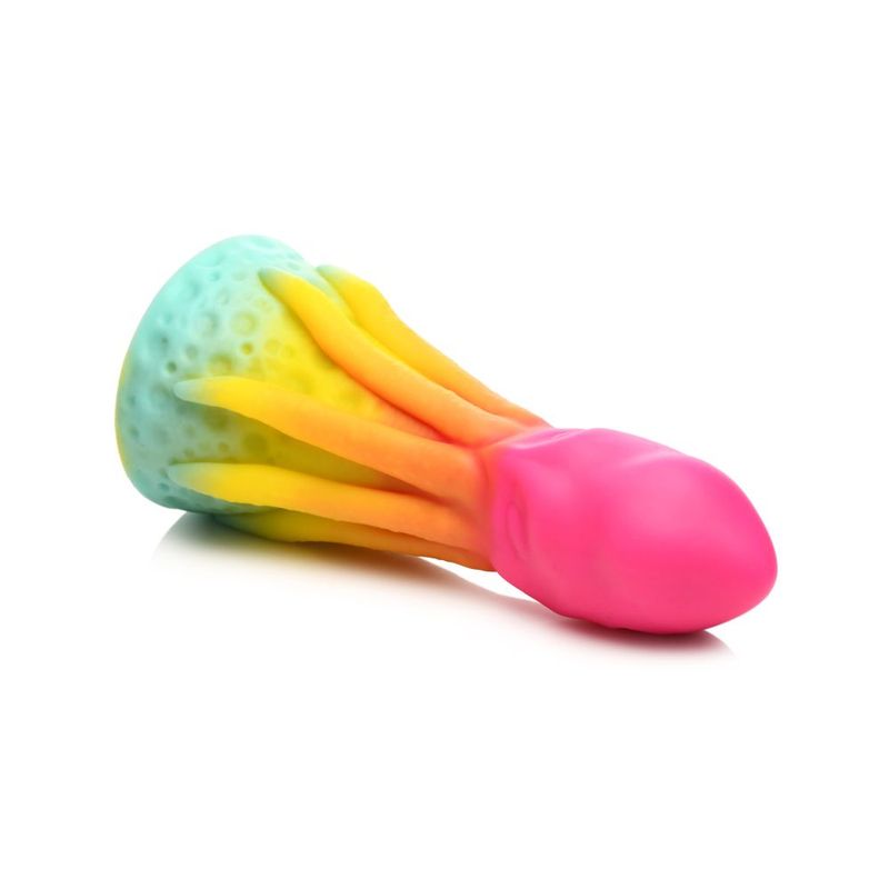Kraken silicone dildo featuring a vibrant squid design and eight textured legs for enhanced pleasure.