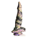 Cyclops monster silicone dildo featuring a textured shaft and a tapered head in vibrant colors.