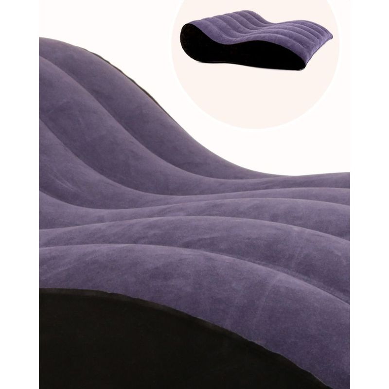 Large inflatable sex positioning mattress featuring soft touch suede fabric for comfort and ease of use.