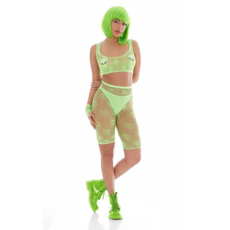 Out of This World Green Bodysuit Set with Alien Pasties showcasing an alien bodysuit set perfect for festivals.