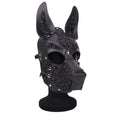 dog pup hood with adjustable fit and eye cut-out, designed for comfort and style in black leather.