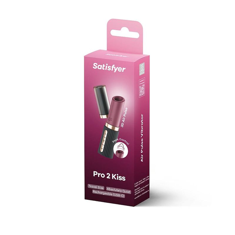 Satisfyer Deep Kiss packaging, discreet clitoral massager, travel size, easy to use, USB-C rechargeable.